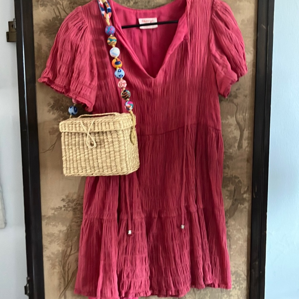 Nannacay mini purse w color bead shoulder strap and coral color dress size 4.